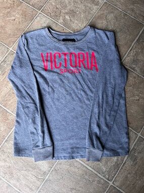Victoria's Secret Sport Gray Long Sleeve Sweater with Pink Logo